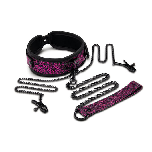 Leash & Nipple Clips Set - Purple/Black Restraints