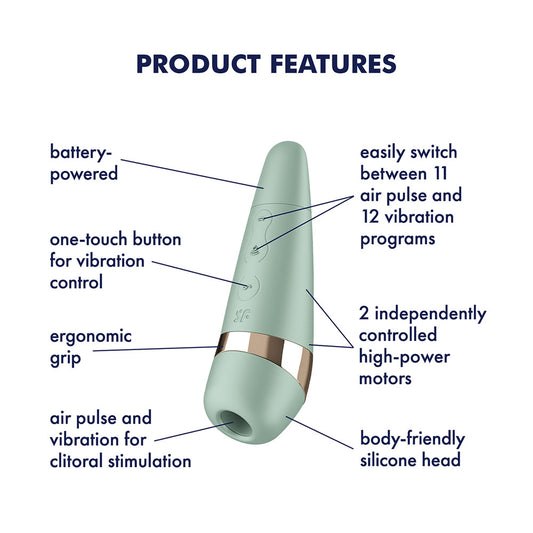 Satisfyer Pro 3+ Battery Series - Mint - Mint Green Air Pulse Clitoral Stimulator with Vibration
