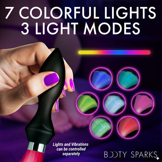 Booty Sparks Vibrating Silicone Fibre Optical Butt Plug - Black USB Rechargeable Butt Plug with Multicolour Fibre Optic Tail