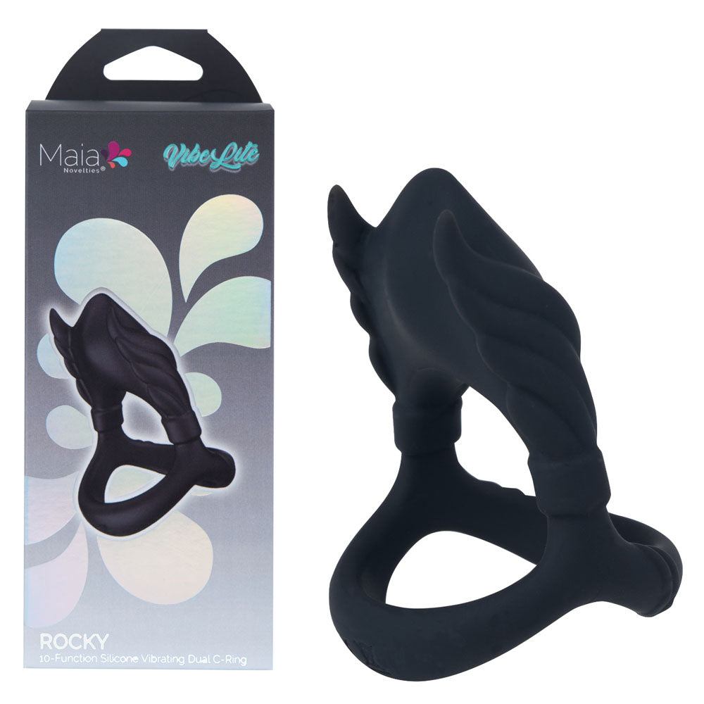 Maia ROCKY - Black - Black USB Rechargeable Vibrating Cock & Balls Ring