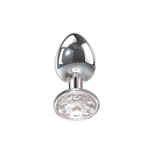 Adam & Eve Clear Gem Anal Plug - Large - Metallic 9.5 cm Large Butt Plug with Clear Gem Base