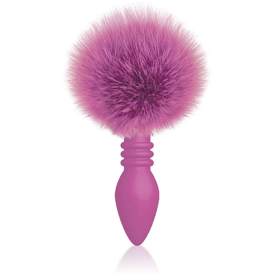  Ribbed Pink - Pink Butt Plug with Bunny Tail