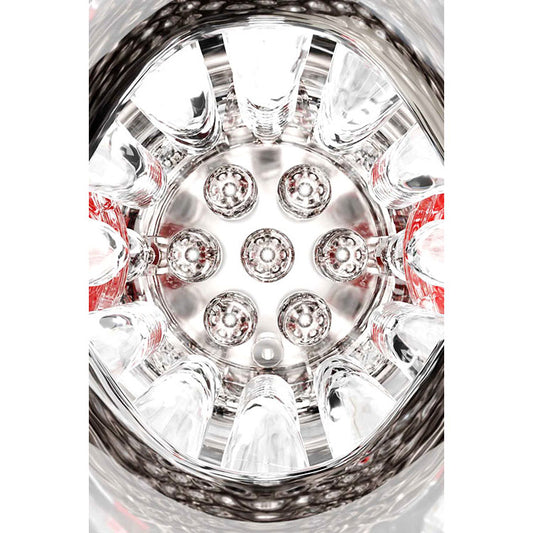 Adam & Eve PLEASURE PRO 3000 - Clear/Red USB Rechargeable Thrusting & Rotating Auto Stroker