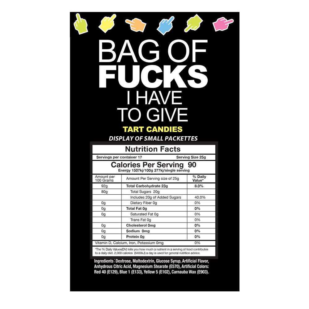 Bag Of Fucks I Have To Give - Display - Fruit Flavoured Lollies - Counter Display of 100 Mini Packs