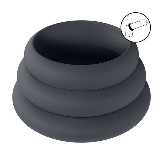 LEVELZ Wide O Silicone Cock Ring Set of 3 - S/M/L - Black Cock Rings - Set of 3 Sizes