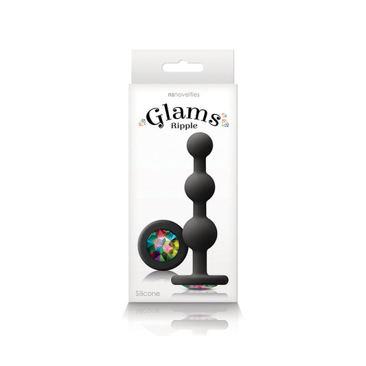 Glams Ripple - Rainbow Gem - Black - Black 11.4 cm Butt Plug with Rainbow Gem Base