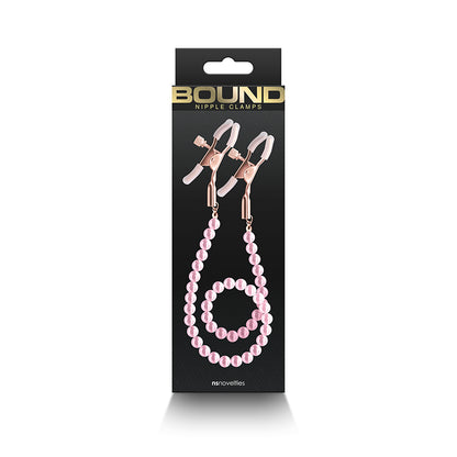Bound Nipple Clamps - DC1 - Pink - Gold Nipple Clamps with Pink Pearl Chain