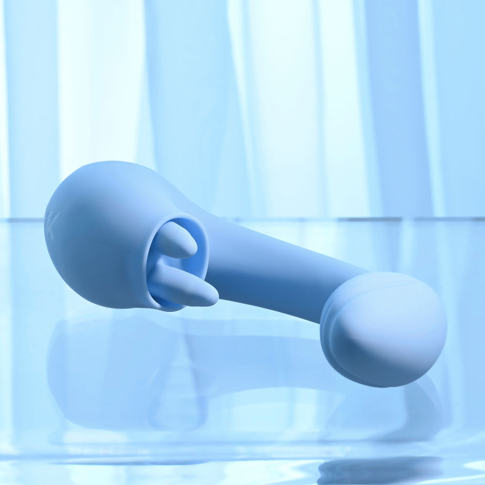 Playboy Pleasure SAPPHIRE SKY - Blue 21.6 cm USB Rechargeable Vibrator with Double Tongue Stimulator