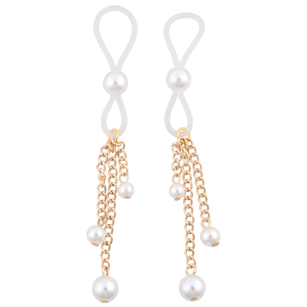 Sex & Mischief Pearl Nipple Ties - Gold/Pearl Nipple Restraints - Set of 2