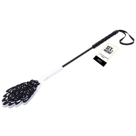 Sex & Mischief Lace Silicone Crop - Black/White 50 cm Crop Whip