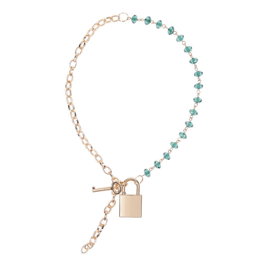 Sex & Mischief Indica Crystal Day Collar - Gold/Emerald Lockable Collar