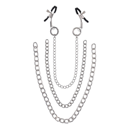 SPORTSHEETS Signature exCHAINgeable Nipple Jewelry - Silver Nipple Clamps with Chain